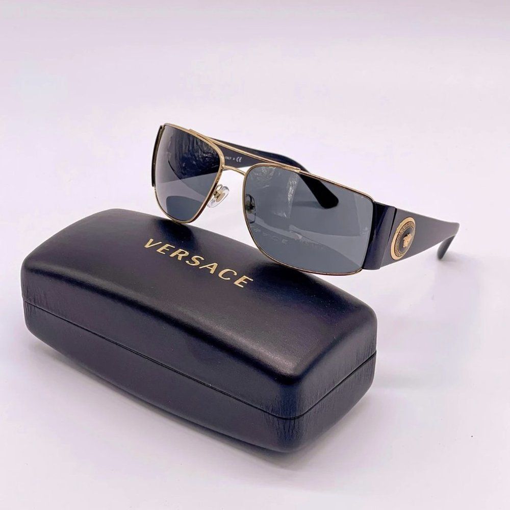 New Versace Mens 63mm Sunglasses Black w/ Gold Trim